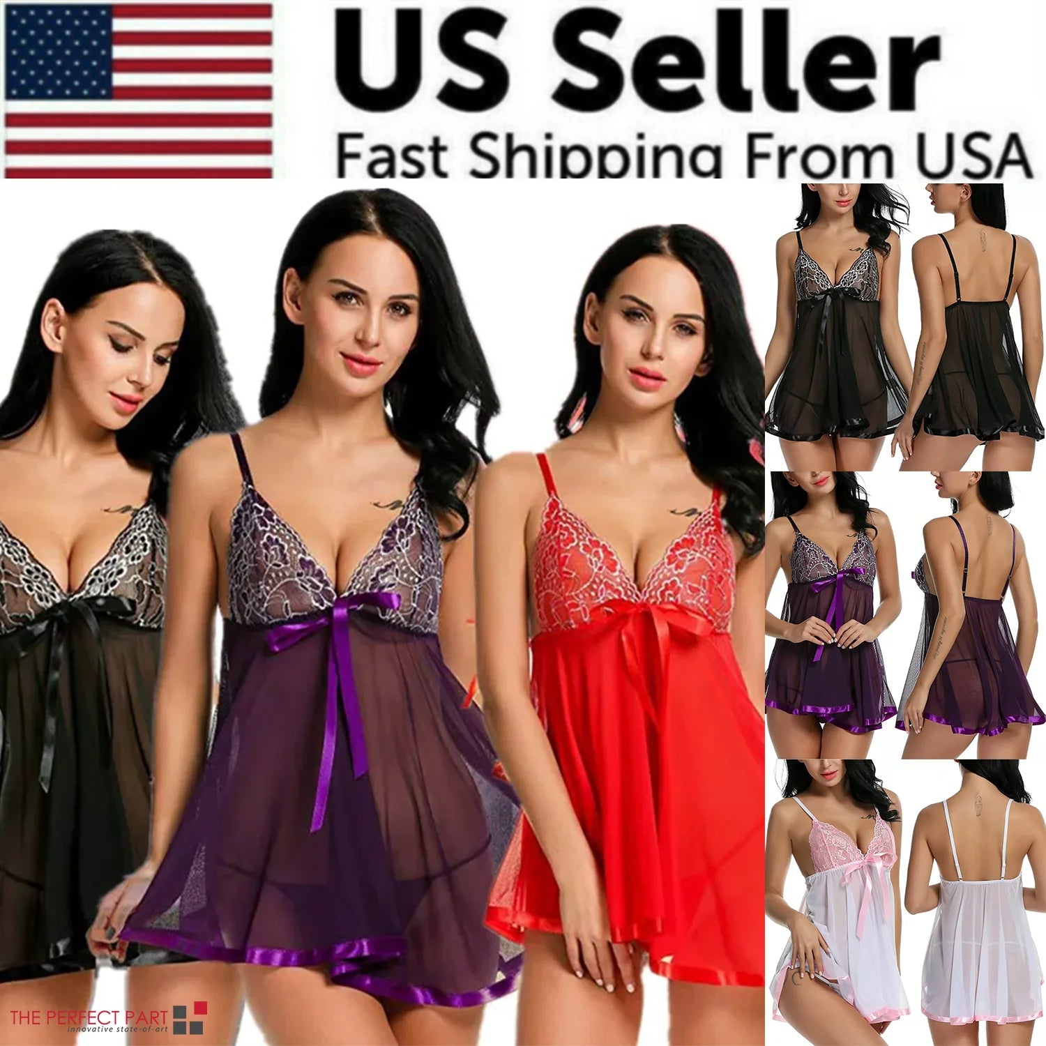 Women'S Sexy Lingerie Babydoll Sleepwear Underwear Lace Dress G-String Nightwear