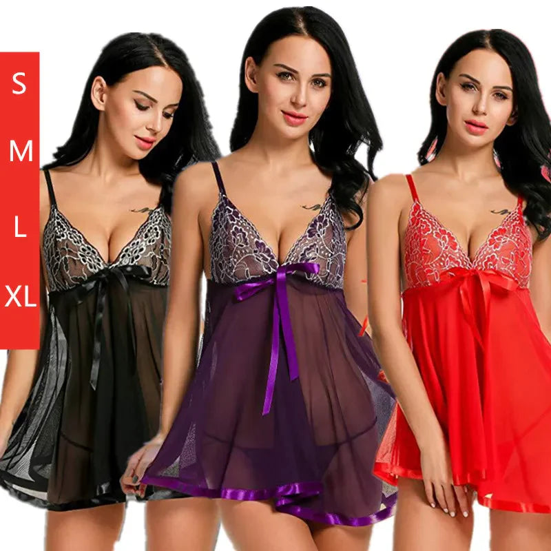 Women'S Sexy Lingerie Babydoll Sleepwear Underwear Lace Dress G-String Nightwear