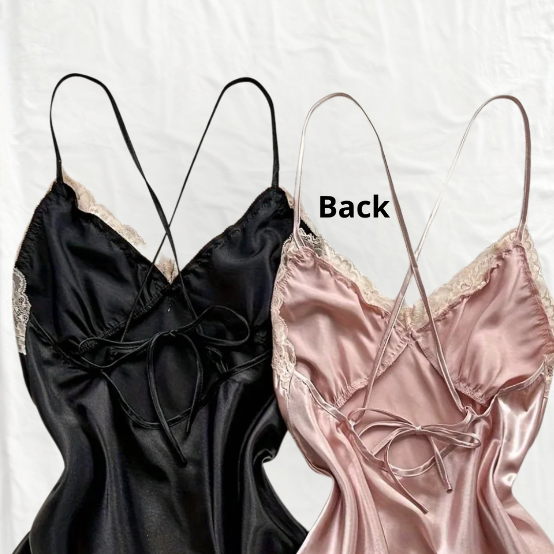 Women's Satin Sleepwear Set - V-Neck Nightgown Lingerie Dress