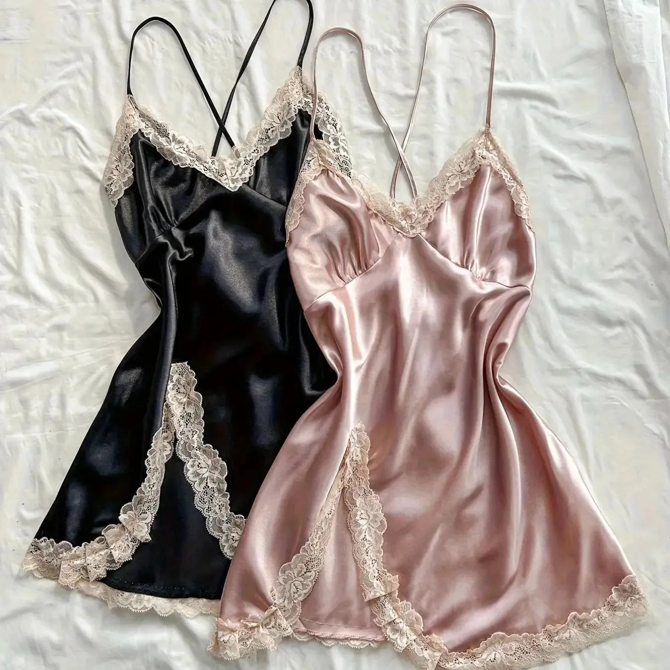 Women's Satin Sleepwear Set - V-Neck Nightgown Lingerie Dress