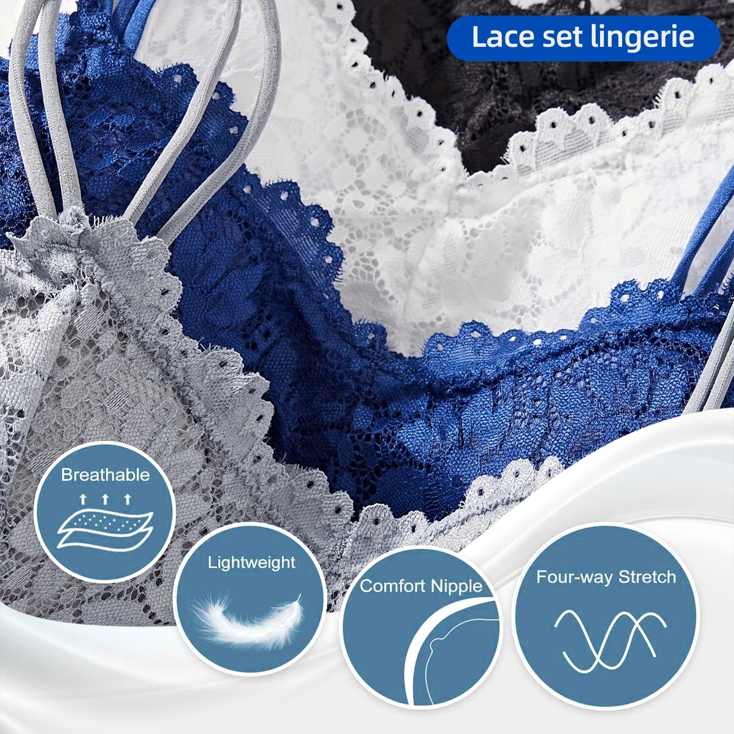 4PCS Lace Non-Wire Bra and Panties Set - Ultra-Thin Comfort Lingerie