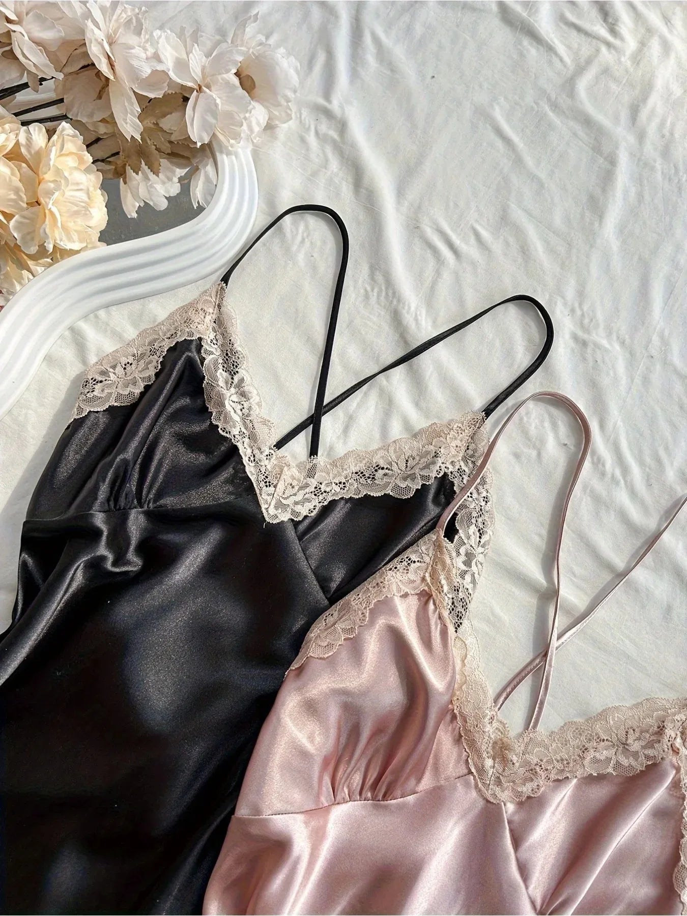 Women's Satin Sleepwear Set - V-Neck Nightgown Lingerie Dress