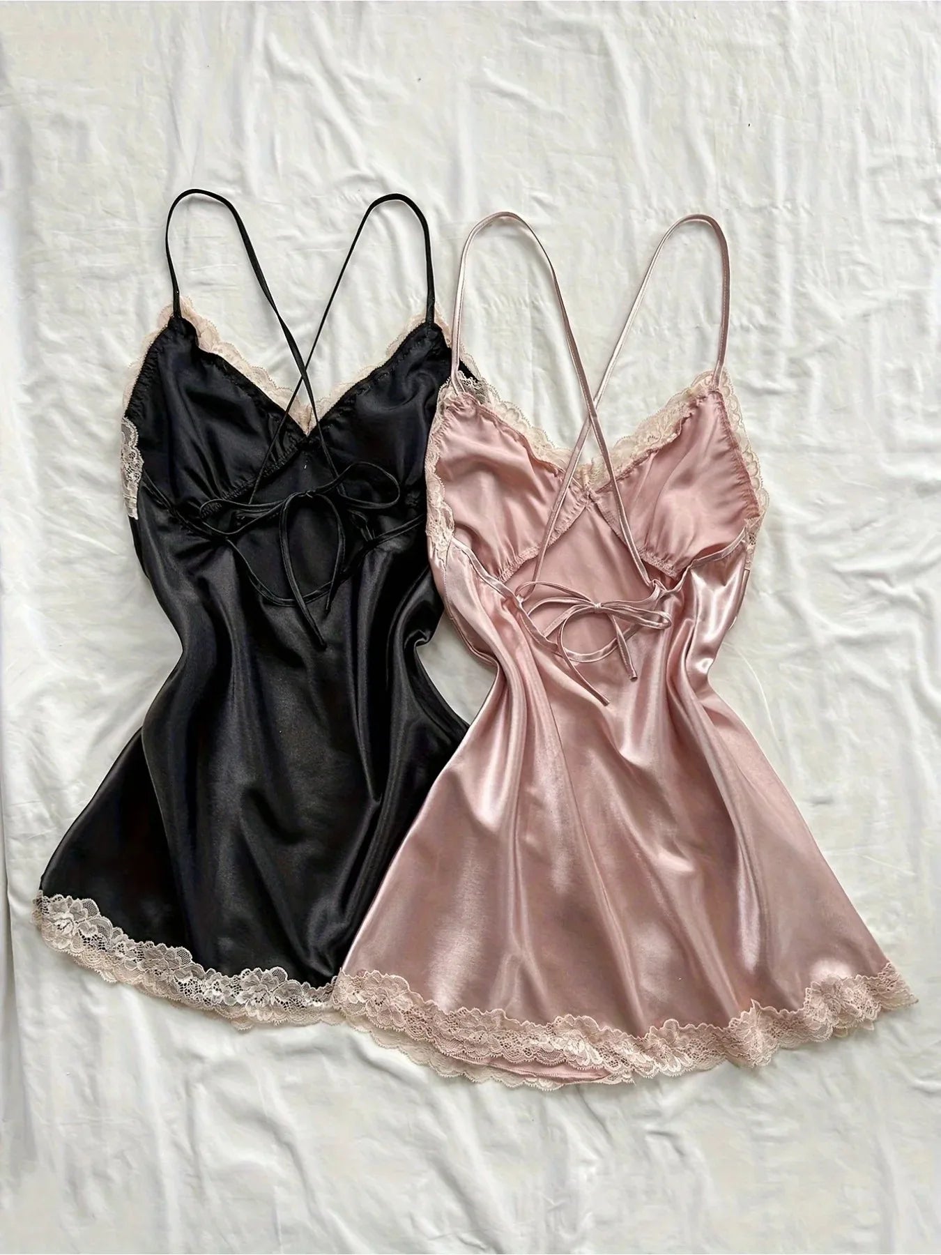 Women's Satin Sleepwear Set - V-Neck Nightgown Lingerie Dress