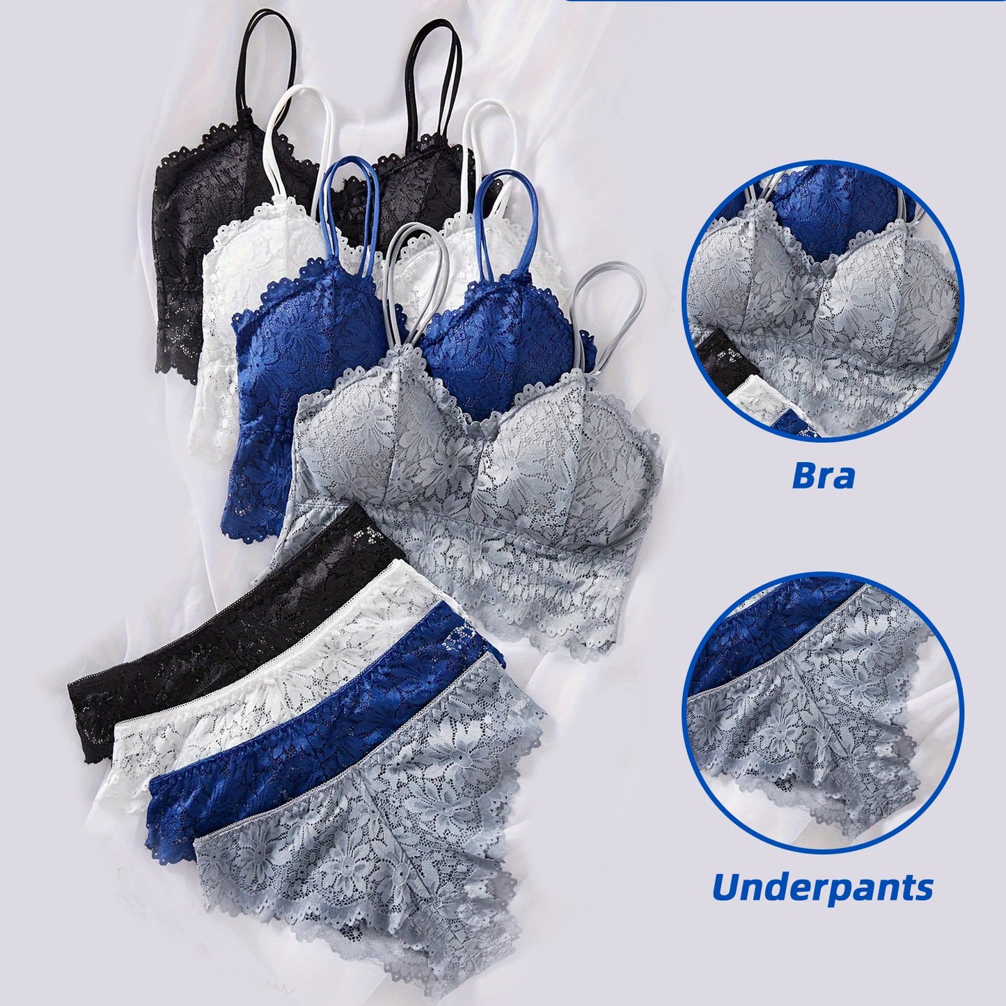 4PCS Lace Non-Wire Bra and Panties Set - Ultra-Thin Comfort Lingerie